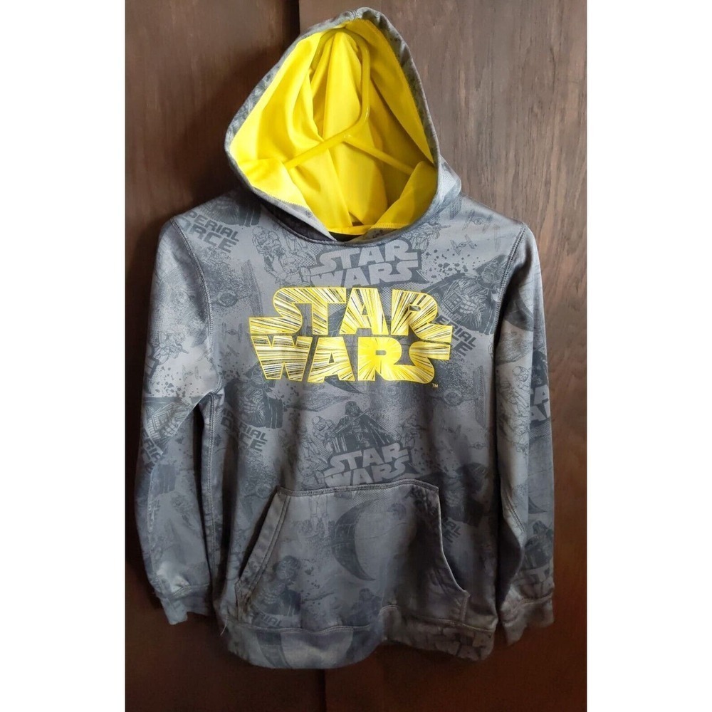 Star Wars Hoodie Youth Size Large Pullover Pocket Imperial Force Gray Yellow